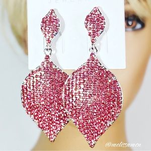 Pink Micro Pave Rhinestone Special Occasion Statement Earrings
